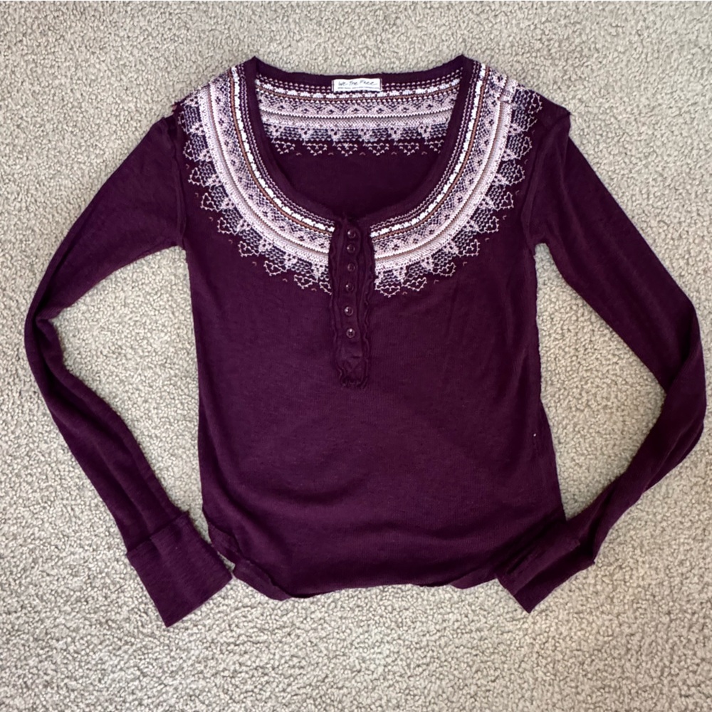 Free People Embroidered Long Sleeve Top